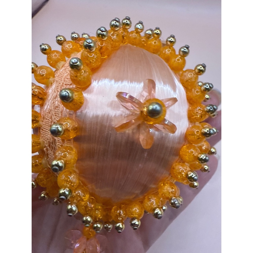 Vintage Handmade Beaded Push Pin Christmas Ornament Peach Satin Pearl - Picture 6 of 12